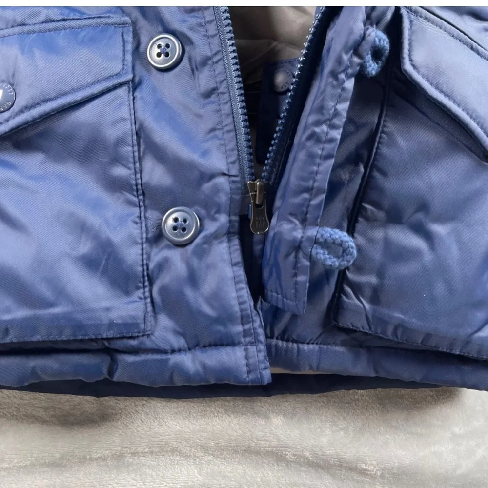 Baby Gap Coat 12-18m Toddler Blue Cold Control Max Faux Fur Hood Warmest Puffer